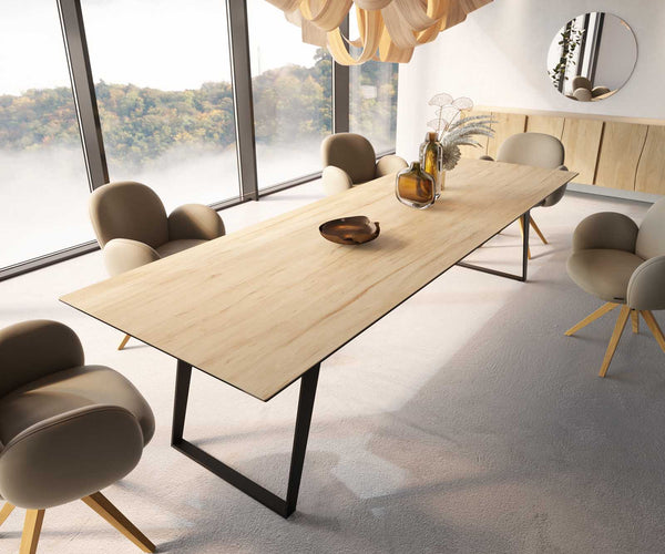 Dining Table Aurora 300x100cm Ceramic Oak-Look Slanted Frame Black