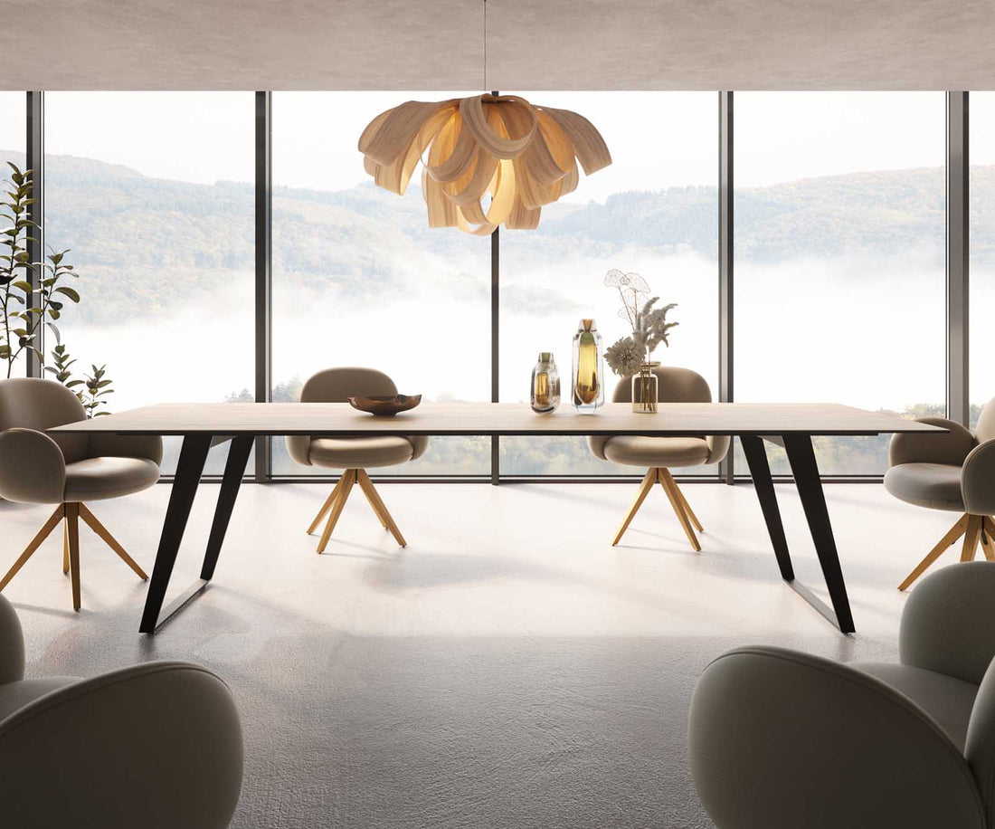 Dining Table Aurora 300x100cm Ceramic Sabbia Oak-Look Slanted Frame Black