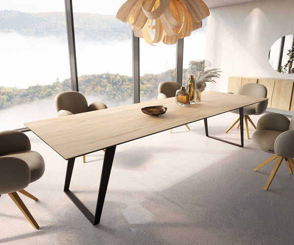 Dining Table Aurora 300x100cm Ceramic Oak-Look Slanted Frame Black