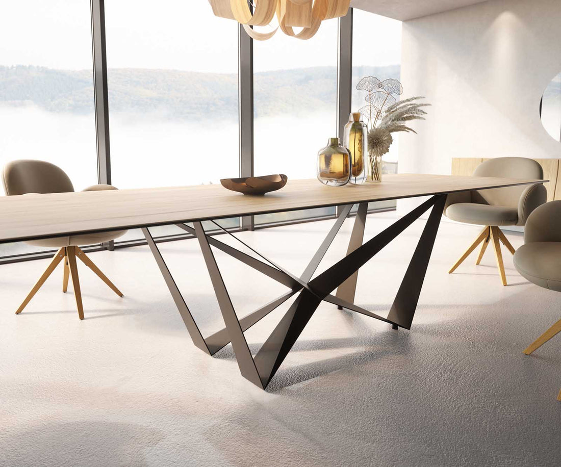 Dining Table Aurora 300x100cm Ceramic Sabbia Oak-Look Spider Frame Black