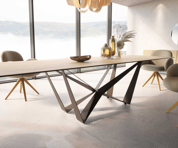 Dining Table Aurora 300x100cm Ceramic Oak-Look Spider Frame Black