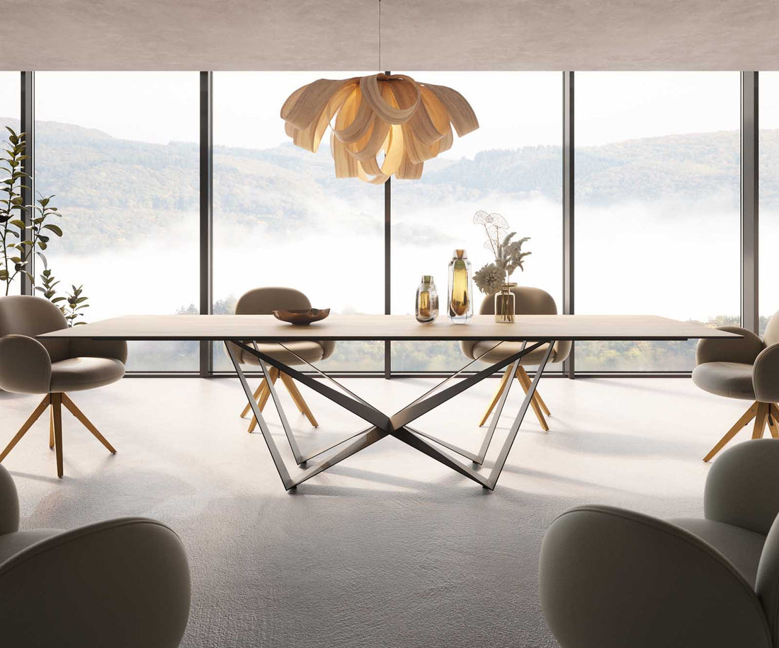 Dining Table Aurora 300x100cm Ceramic Sabbia Oak-Look Spider Frame Black