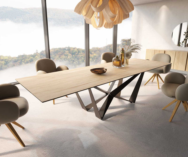 Dining Table Aurora 300x100cm Ceramic Oak-Look Spider Frame Black