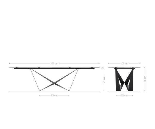 Dining Table Aurora 300x100cm Ceramic Oak-Look Spider Frame Black