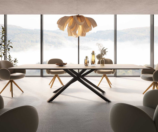 Dining Table Aurora 300x100cm Ceramic Oak-Look Cross Frame Black