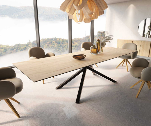 Dining Table Aurora 300x100cm Ceramic Oak-Look Cross Frame Black