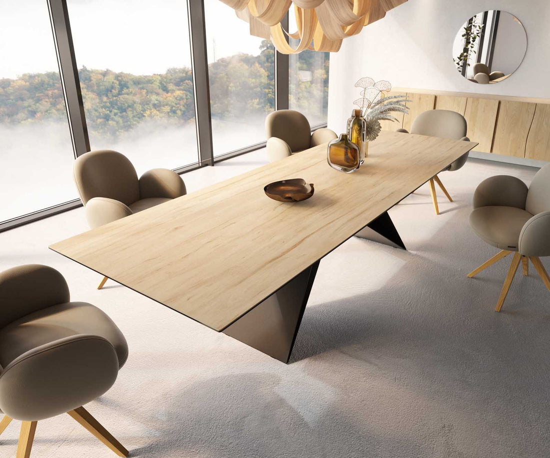Dining Table Aurora 300x100cm Ceramic Sabbia Oak-Look V-Frame Black