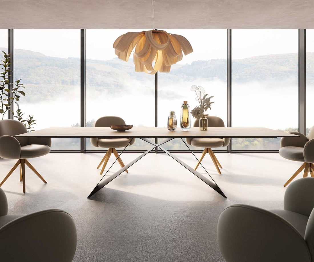 Dining Table Aurora 300x100cm Ceramic Sabbia Oak-Look V-Frame Black