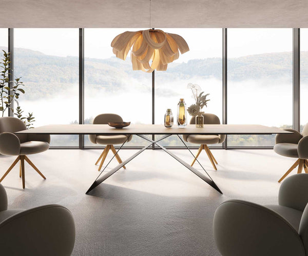 Dining Table Aurora 300x100cm Ceramic Oak-Look V-Frame Black