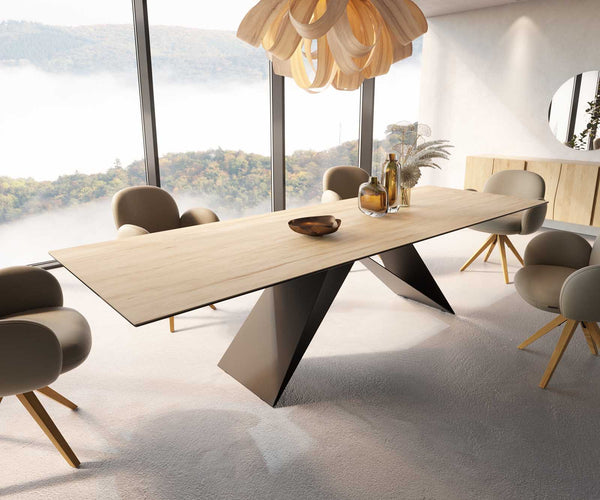 Dining Table Aurora 300x100cm Ceramic Oak-Look V-Frame Black