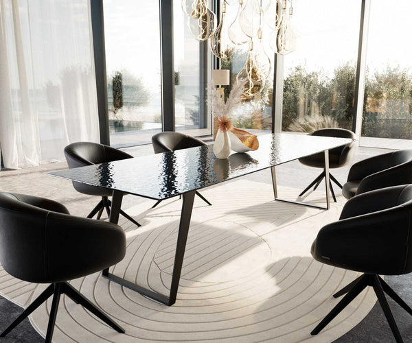Dining Table Aurora 300x100cm Glass Black Slanted Frame Black