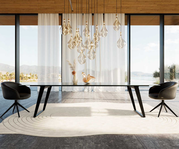 Dining Table Aurora 300x100cm Glass Black Slanted Frame Black