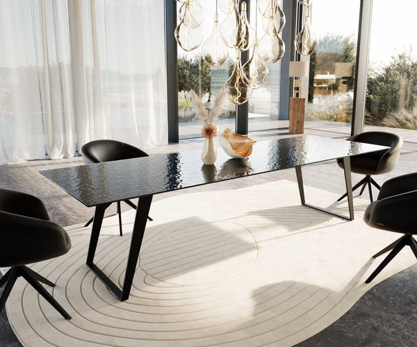 Dining Table Aurora 300x100cm Glass Black Slanted Frame Black