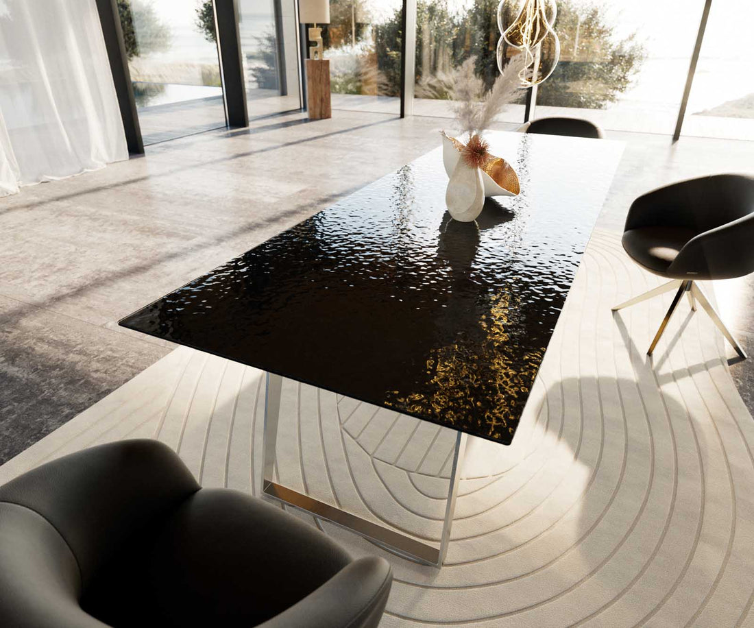 Dining Table Aurora 300x100cm Glass Black Slanted Frame Silver