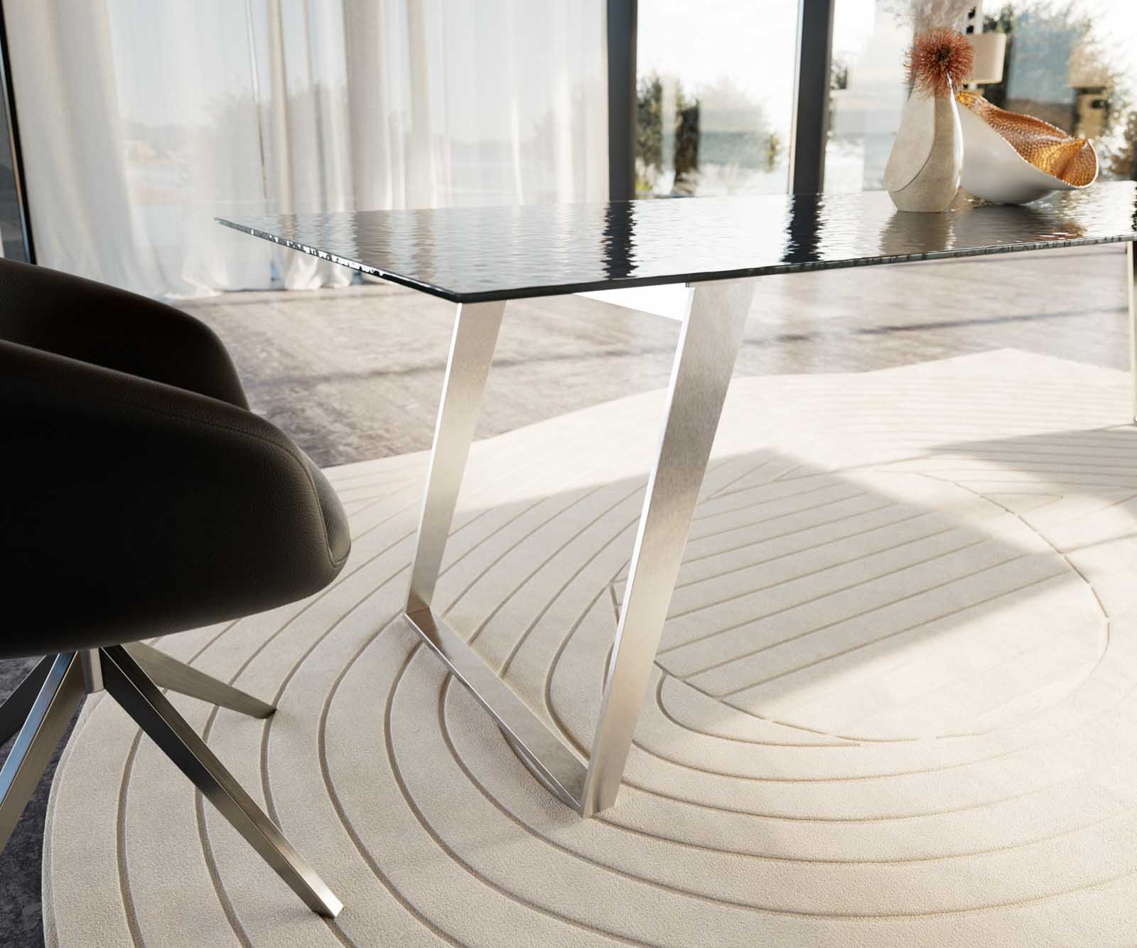 Dining Table Aurora 300x100cm Glass Black Slanted Frame Silver