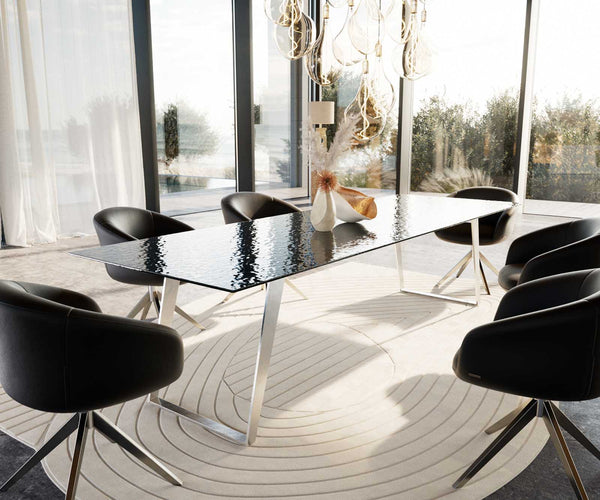 Dining Table Aurora 300x100cm Glass Black Slanted Frame Silver
