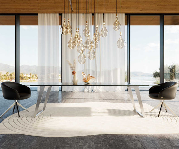 Dining Table Aurora 300x100cm Glass Black Slanted Frame Silver