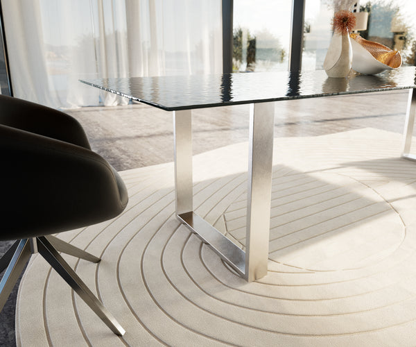 Dining Table Aurora Ceramic 300cm Glass Relief Square Frame Slim Steel