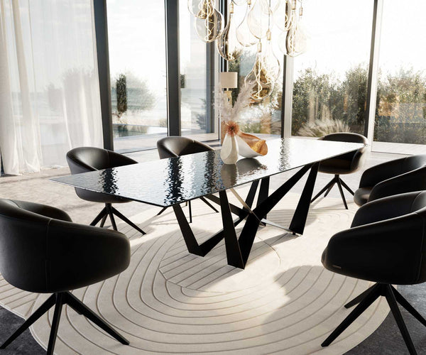 Dining Table Aurora 300x100cm Glass Black Spider Frame Black