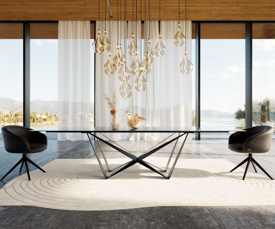 Dining Table Aurora 300x100cm Glass Black Spider Frame Black