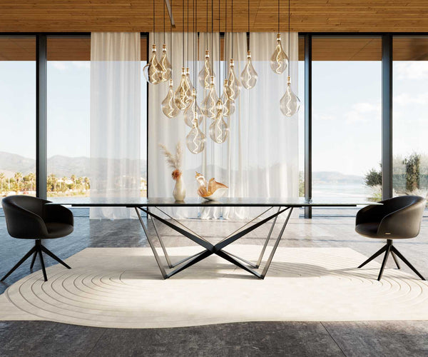 Dining Table Aurora 300x100cm Glass Black Spider Frame Black
