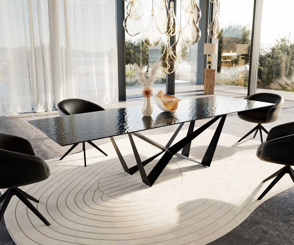 Dining Table Aurora 300x100cm Glass Black Spider Frame Black