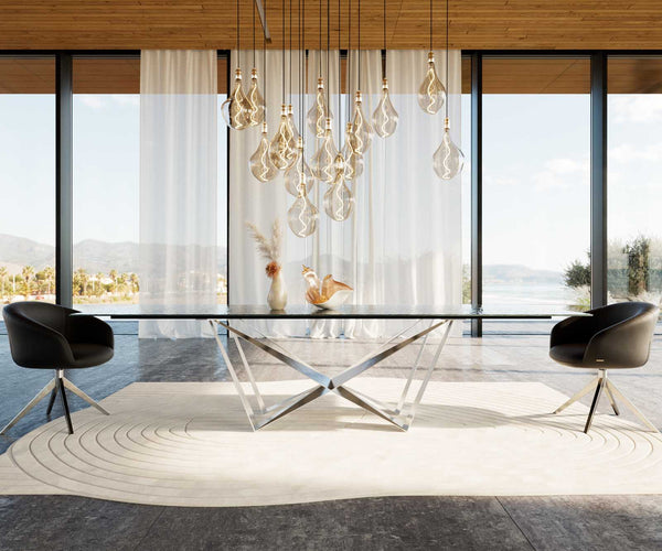 Dining Table Aurora 300x100cm Glass Black Spider Frame Silver