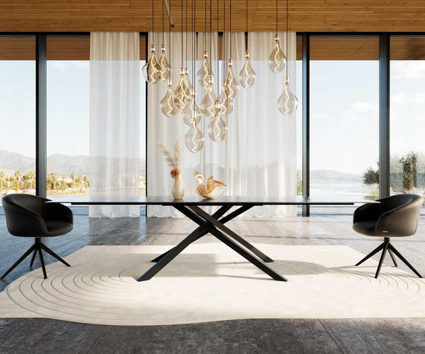 Dining Table Aurora 300x100cm Glass Black Cross Frame Black