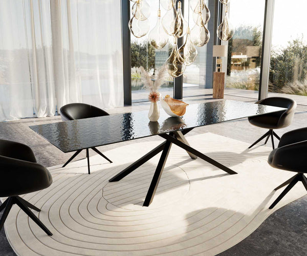 Dining Table Aurora 300x100cm Glass Black Cross Frame Black