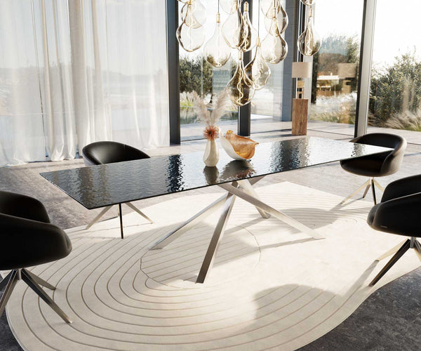 Dining Table Aurora 300x100cm Glass Black Cross Frame Silver