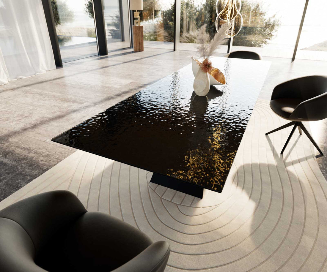 Dining Table Aurora 300x100cm Glass Black V-Frame Black