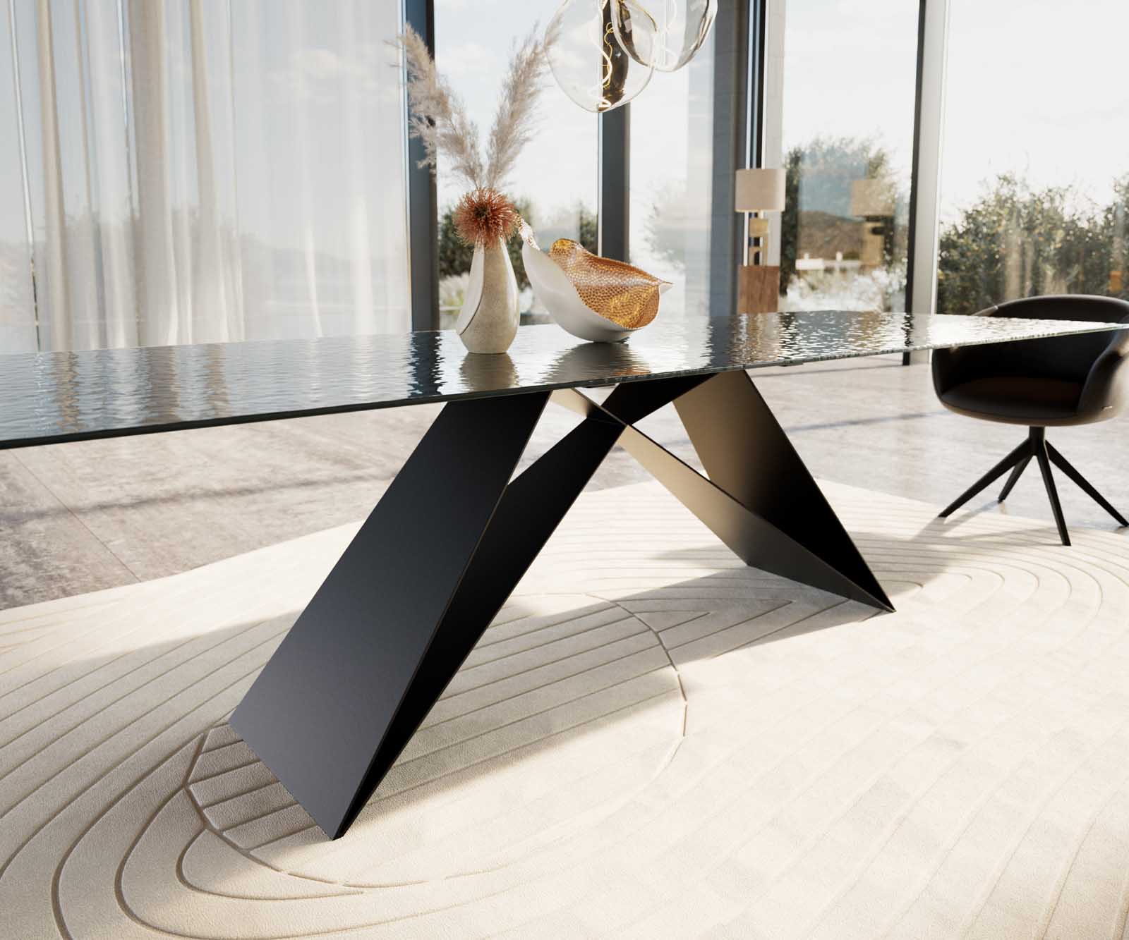 Dining Table Aurora 300x100cm Glass Black V-Frame Black
