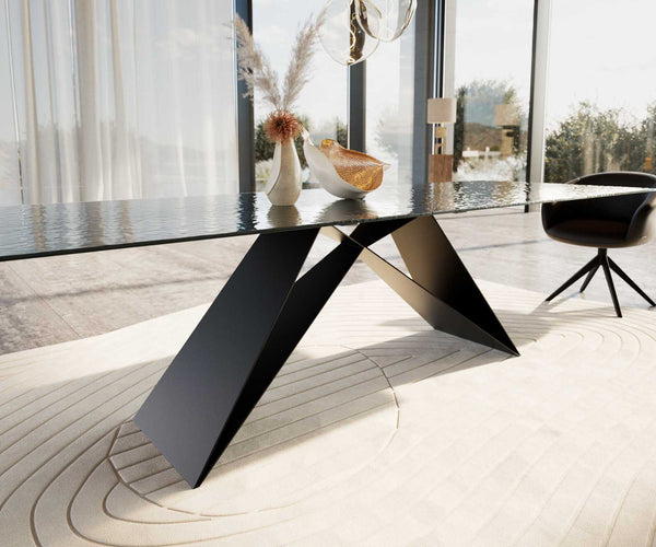 Dining Table Aurora 300x100cm Glass Black V-Frame Black