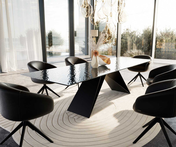 Dining Table Aurora 300x100cm Glass Black V-Frame Black