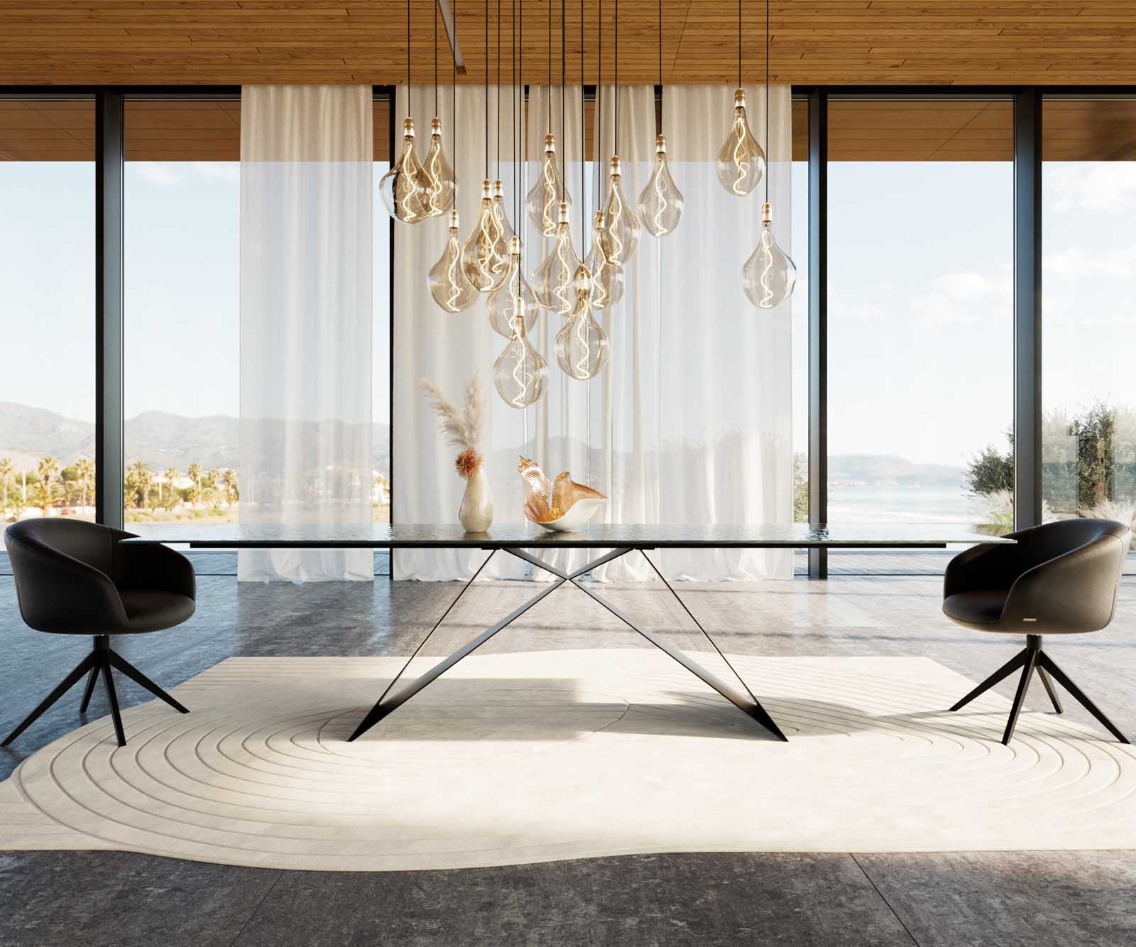 Dining Table Aurora 300x100cm Glass Black V-Frame Black