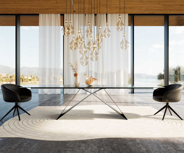 Dining Table Aurora 300x100cm Glass Black V-Frame Black