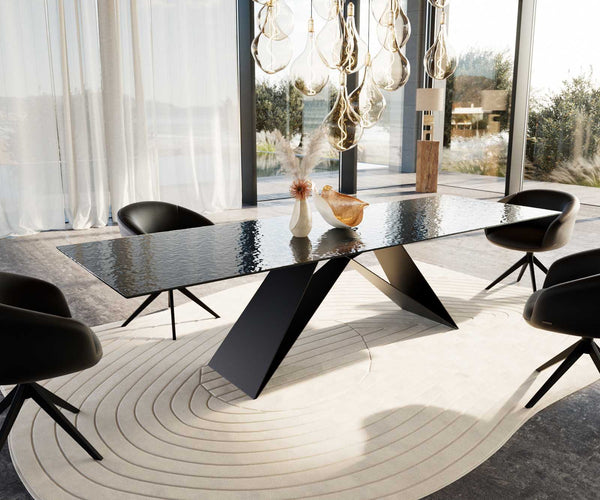Dining Table Aurora 300x100cm Glass Black V-Frame Black