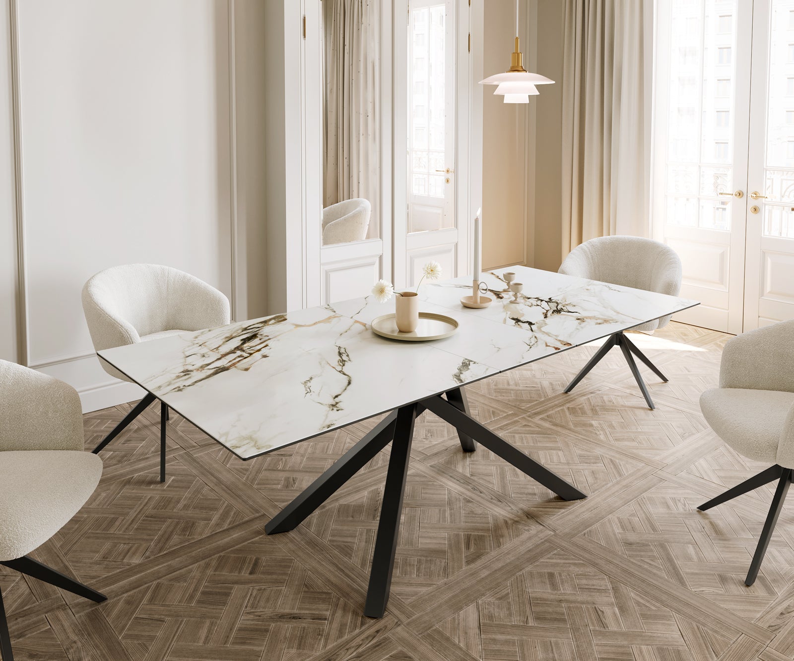 Dining Table Aurora Extendable 180-220cm Ceramic Gold Cross Frame Black
