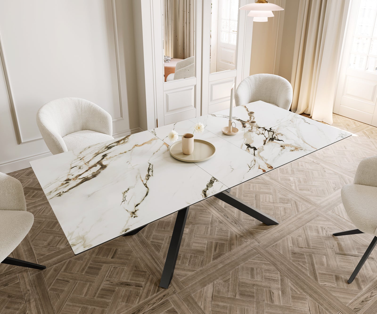 Dining Table Aurora Extendable 180-220cm Ceramic Gold Cross Frame Black