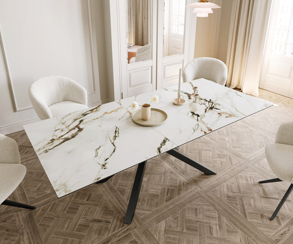 Dining Table Aurora Extendable 180-220cm Ceramic Gold Cross Frame Black