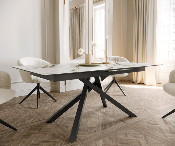 Dining Table Aurora Extendable 180-220cm Ceramic Gold Cross Frame Black