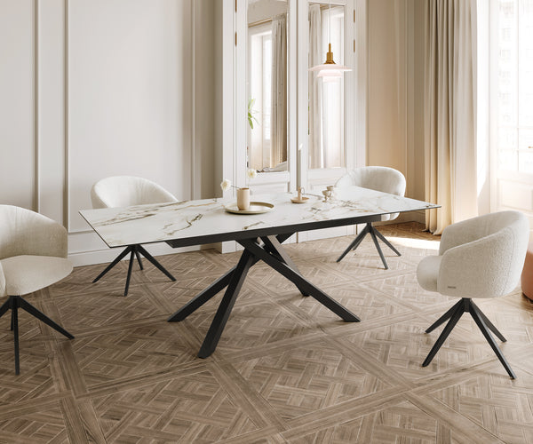 Dining Table Aurora Extendable 180-220cm Ceramic Gold Cross Frame Black