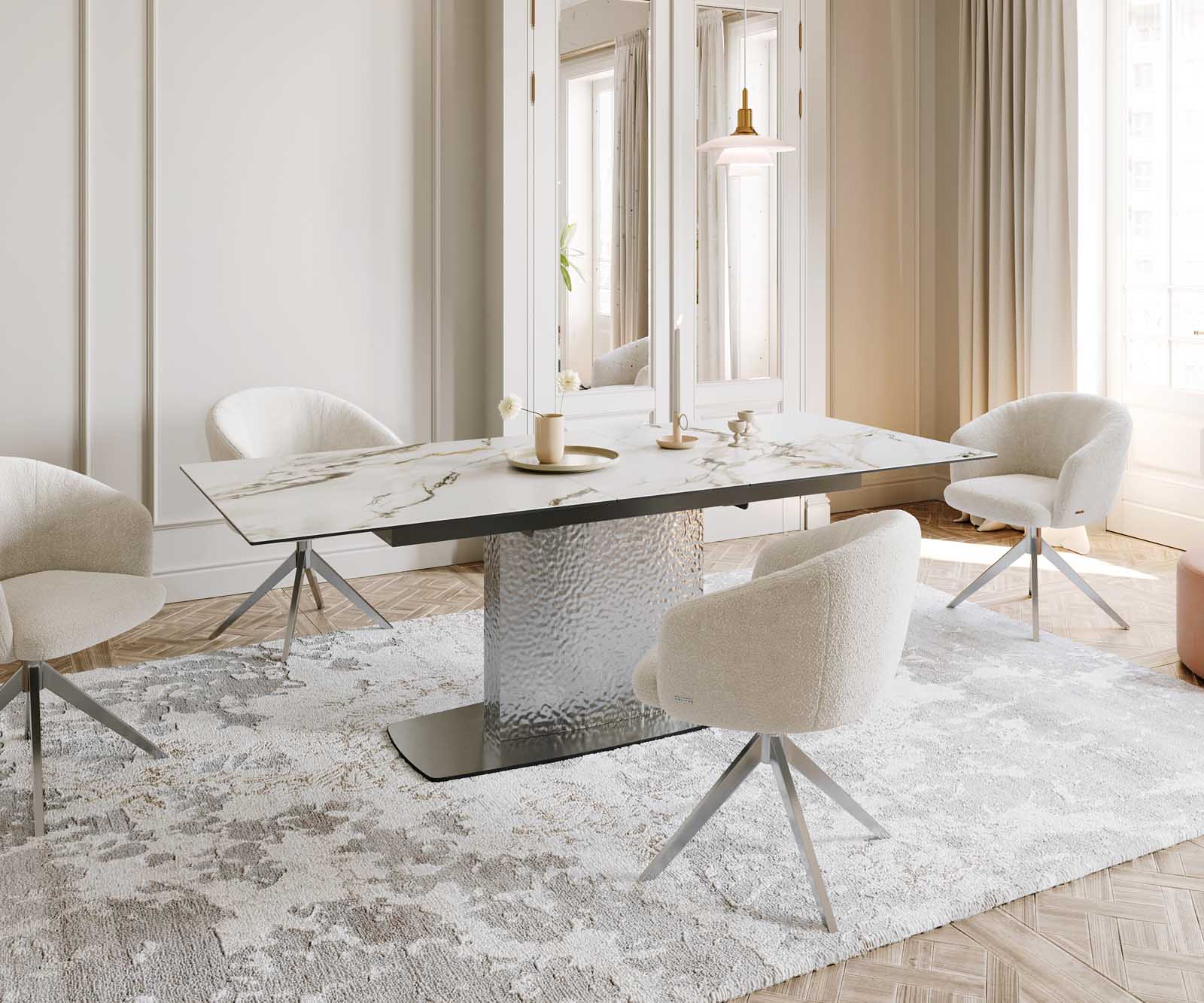Dining Table Aurora 180-220x100cm Ceramic Gold Central Frame Silver