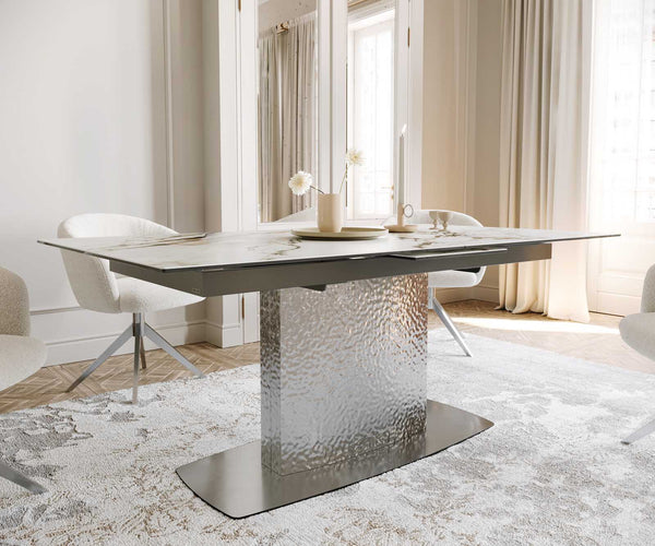 Dining Table Aurora 180-220x100cm Ceramic Gold Central Frame Silver