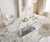 Dining Table Aurora 180-220x100cm Ceramic Gold Central Frame Silver