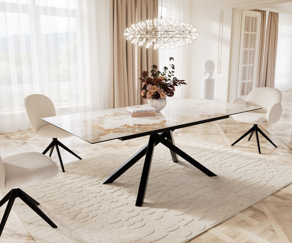 Dining Table Aurora Extendable 180-220cm Ceramic Beige Cross Frame Black