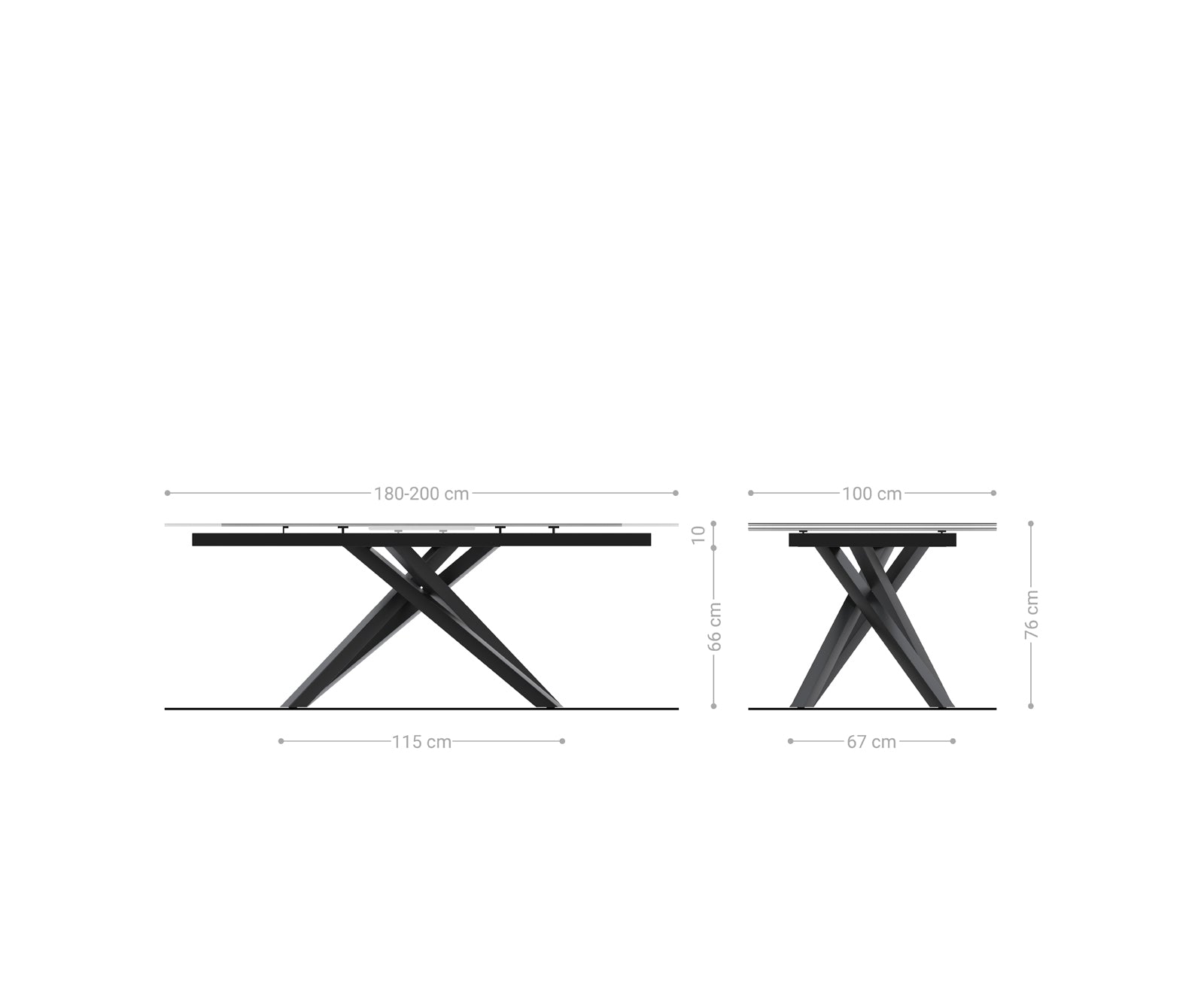 Dining Table Aurora Extendable 180-220cm Ceramic Beige Cross Frame Black