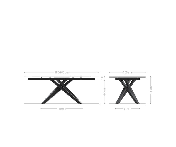 Dining Table Aurora Extendable 180-220cm Ceramic Beige Cross Frame Black