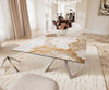Dining Table Aurora 180-220x100cm Ceramic Beige Cross Frame Silver