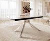 Dining Table Aurora 180-220x100cm Ceramic Beige Cross Frame Silver
